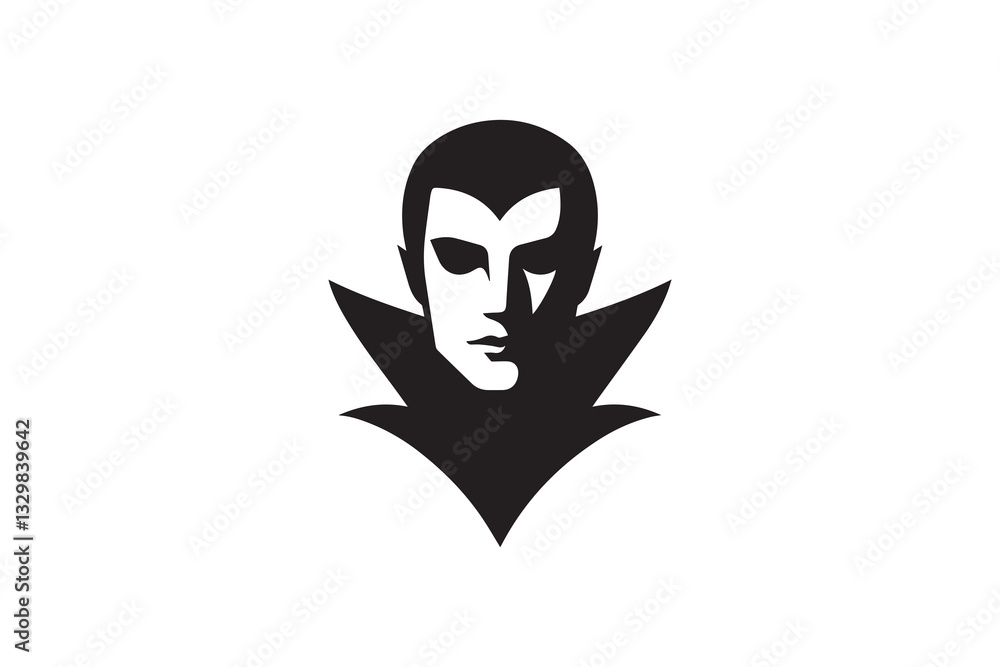 simple and subtle vector silhouette of Dracula in black and white, set against a white background