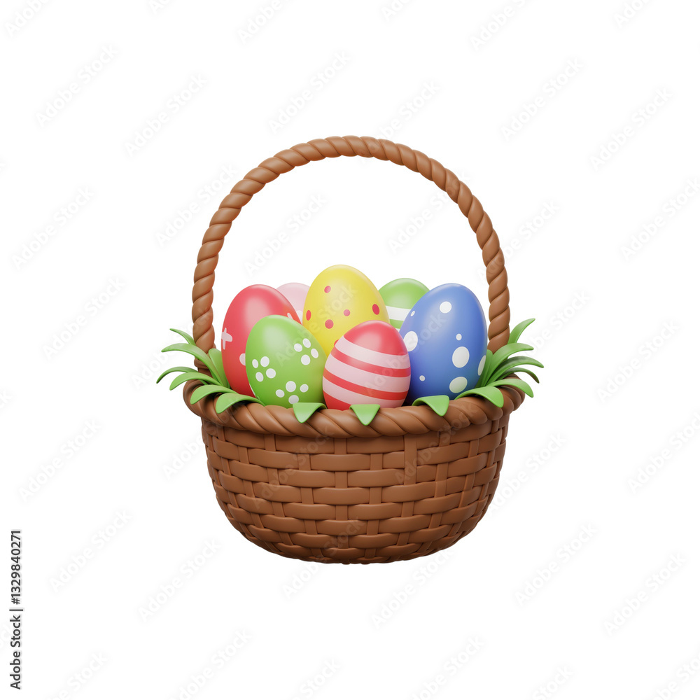 3d easter basket with easter eggs on transparent background 3d easter basket with easter eggs on transparent background