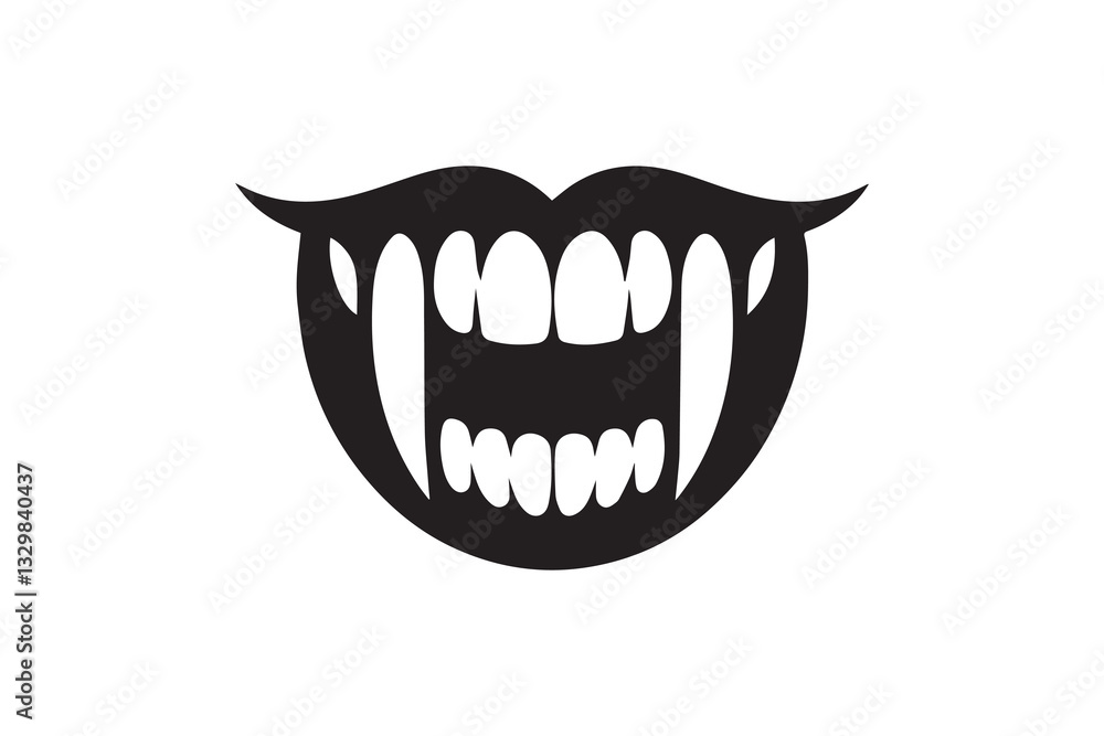 Naklejka premium simple and subtle vector silhouette of vampire teeth in black and white, set against a white background