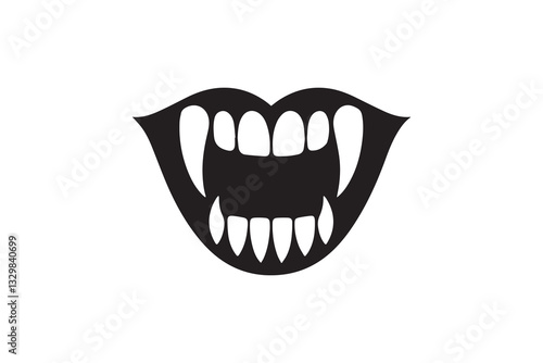 simple and subtle vector silhouette of vampire teeth in black and white, set against a white background