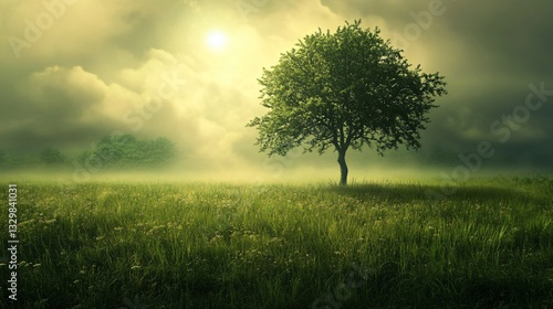 Surreal Landscape with Fantasy Element and Spiritual Aura