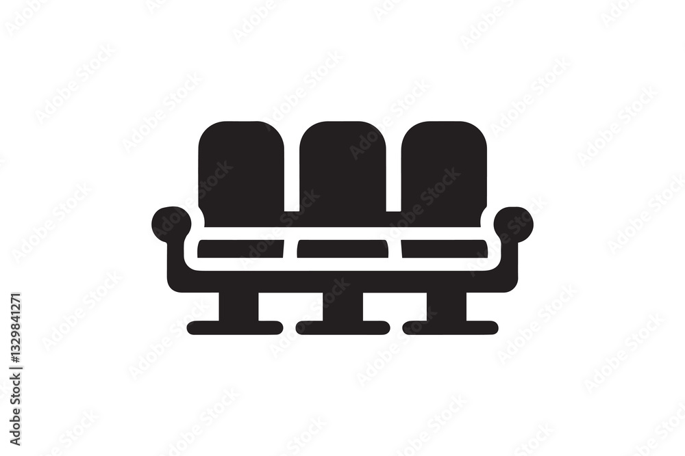 Cinema theater seat silhouette vector illustration in black and white, set against a white background Cinema theater seat silhouette vector illustration in black and white, set against a white background