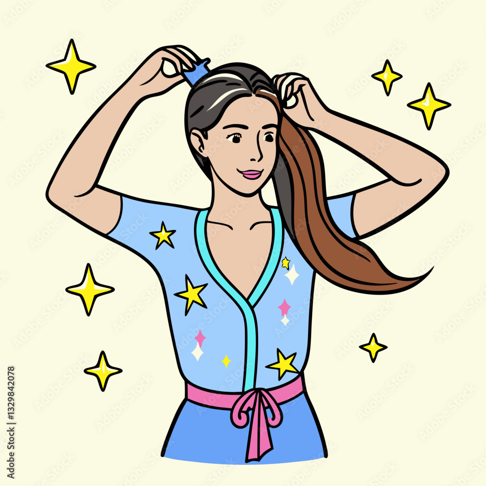 Princess Adjusting Her Crown – Whimsical Cartoon Illustration for Fairytale, Fantasy, and Empowerment Themes Princess Adjusting Her Crown – Whimsical Cartoon Illustration for Fairytale, Fantasy, and Empowerment Themes
