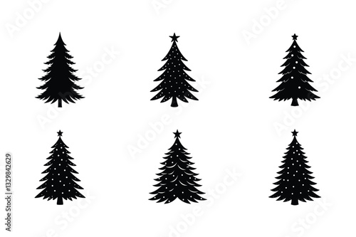 Christmas tree silhouette vector Bundle