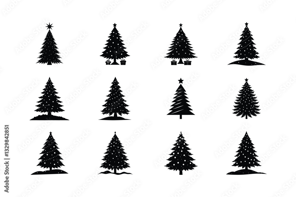 Obraz premium Christmas tree silhouette vector Bundle