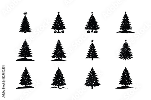 Christmas tree silhouette vector Bundle