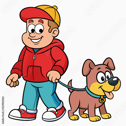 Cartoon Boy Walking a Dog for Pet and Outdoor Activity Illustrations