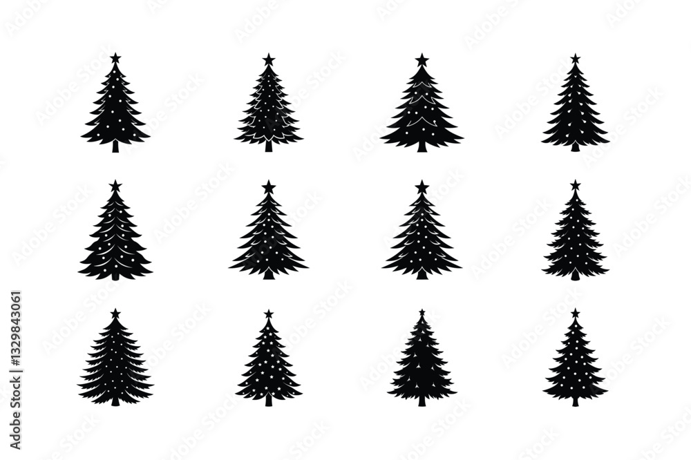 Obraz premium Christmas tree silhouette vector Bundle