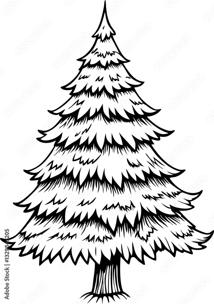 Obraz premium Illustrated christmas tree with detailed branches and needles