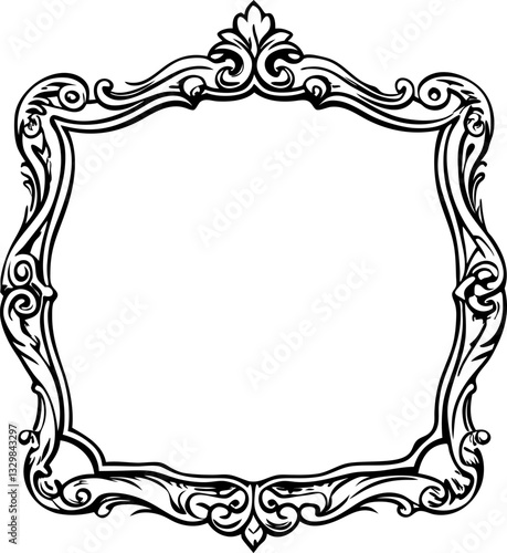 Elegant vintage frame with ornate floral details in black and white design