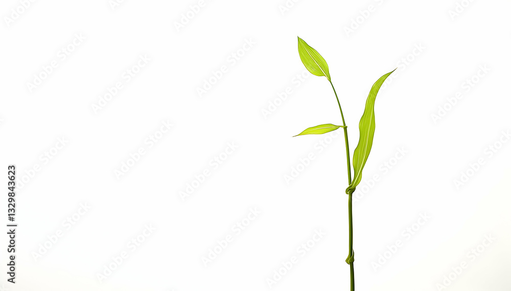 Fototapeta premium Young bamboo sprout against white backdrop