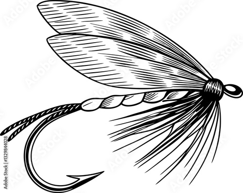 Intricate fly fishing lure illustration detailed vintage design for anglers and fishing enthusiasts