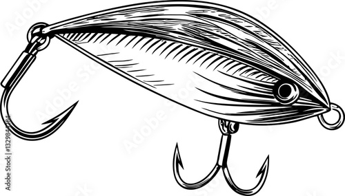 Detailed fishing lure illustration with hooks, bait design for anglers