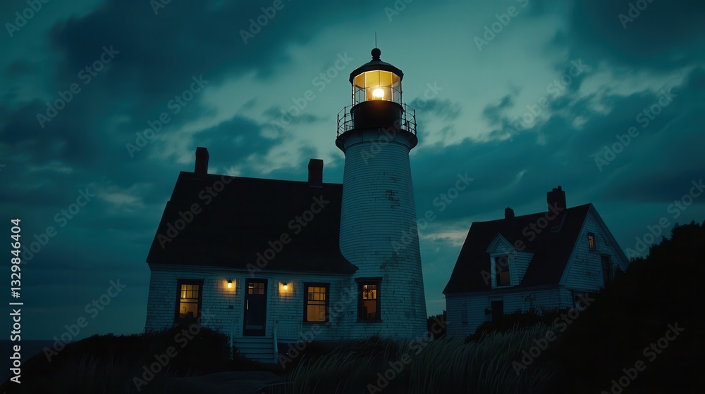 Nightfall at the Coastal Lighthouse a beacon of hope in the darkness Nightfall at the Coastal Lighthouse a beacon of hope in the darkness