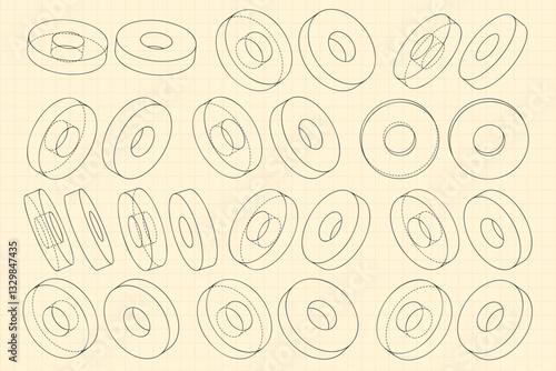 Mechanical engineering drawings on sepia background. Cutter, assembly tool with replaceable multi-faceted plate. Technical Design. Cover. Blueprint. Vector illustration.