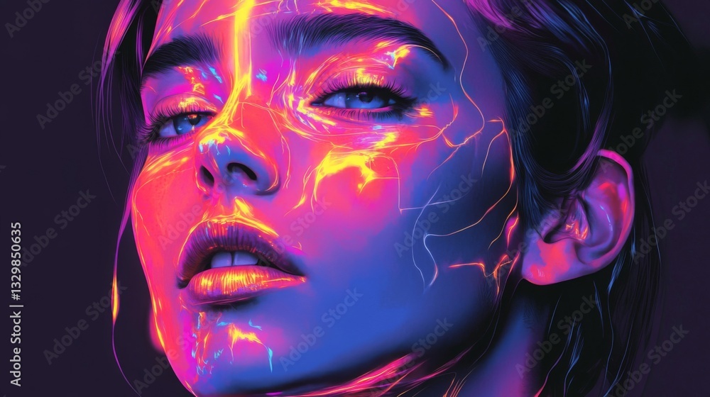 Closeup Portrait of Woman with Neon Makeup Closeup Portrait of Woman with Neon Makeup