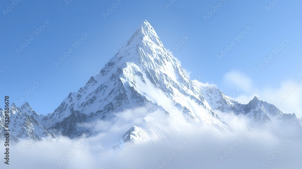 Obraz premium Majestic SnowCapped Mountain Peak Soaring Above Clouds