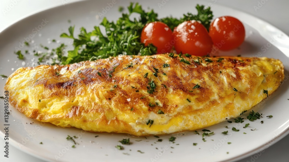 A plate of food with an omelette and vegetables A plate of food with an omelette and vegetables