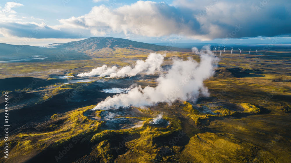 Obraz premium Aerial View Geothermal Energy Iceland
