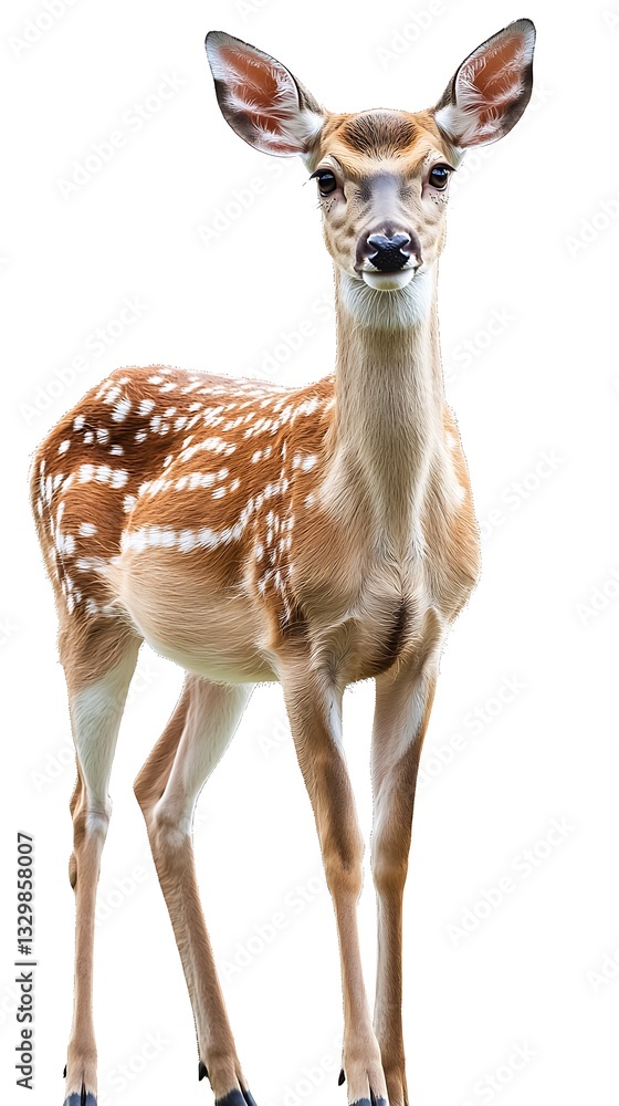 Fototapeta premium Young fawn, isolated on white background.