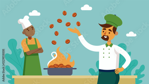The savory aroma of frying beans and onions wafting through the air as the acaraj vendor calls out to potential customers.. Vector illustration