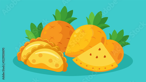 The perfect balance of sweet and savory in a batch of pineapple and chicken empanadas the delicate dough holding all the delicious flavors together in each bite.. Vector illustration