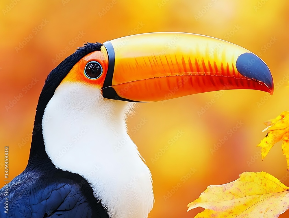 Fototapeta premium Toucan bird with autumn foliage in background