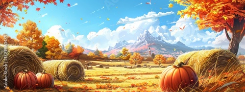 Beautiful autumn landscape with a mountain in the background