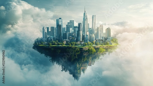 Fototapeta Naklejka Na Ścianę i Meble -  Floating island city concept in an imaginative world.