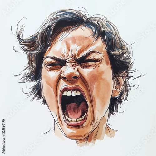 watercolor copic marker concept sketch of mom yelling