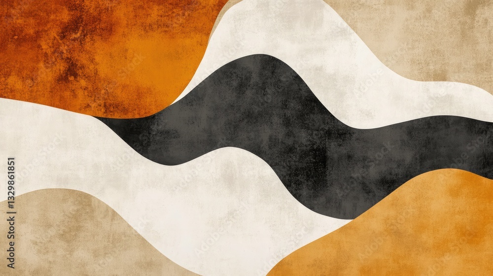 Abstract Wave Design in Burnt Orange Black and Beige Tones Modern Minimalist Art Print Abstract Wave Design in Burnt Orange Black and Beige Tones Modern Minimalist Art Print