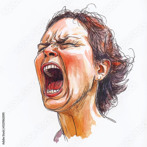 watercolor copic marker concept sketch of mom yelling