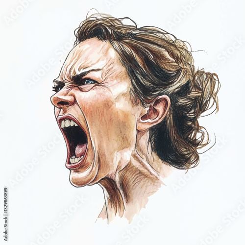 watercolor copic marker concept sketch of mom yelling