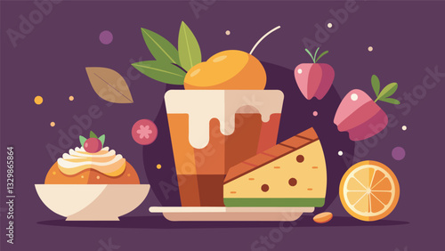 The dessert menu features a fusion of flavors as well with a Peruvianinspired tres leches cake infused with Indian chai es.. Vector illustration