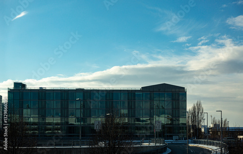 View to glass and metal buildin on Munich airport