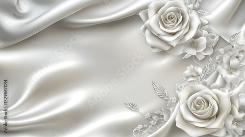 Elegant white roses and fabric creating a decorative background design