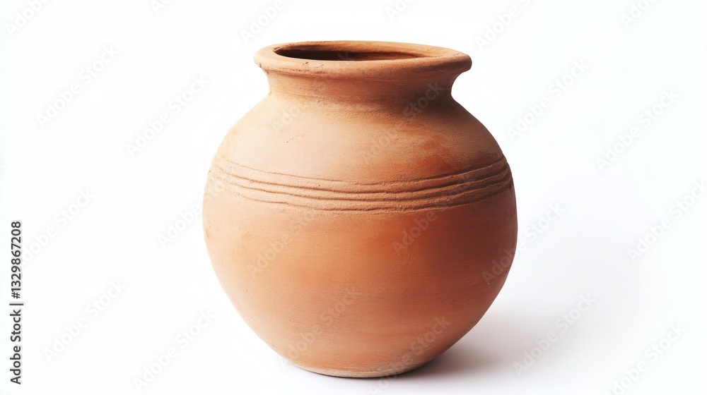 Handcrafted clay pot with intricate geometric design, reflecting traditional craftsmanship and natural earthy tones, isolated on white background. Handcrafted clay pot with intricate geometric design, reflecting traditional craftsmanship and natural earthy tones, isolated on white background.