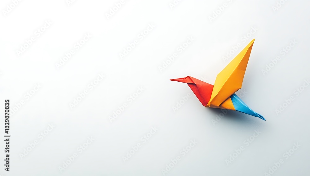 Fototapeta premium Animal bird avian concept origami isolated on white background of a cute, adorable, hummingbird, with copy space, simple starter craft for kids