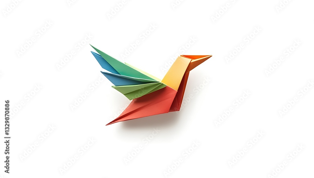 Fototapeta premium Animal bird avian concept origami isolated on white background of a cute, adorable, hummingbird, with copy space, simple starter craft for kids