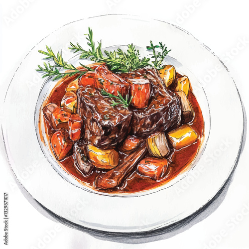 watercolor copic marker concept sketch of Ossobuco
