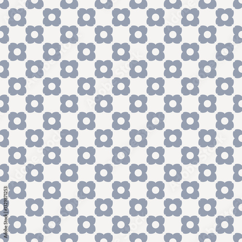 Simple geometric floral seamless pattern. Small checkered minimalist flower pattern background. Repeat check print beige and light blue retro style background for fashion,fabric, wrapping, kitchen and
