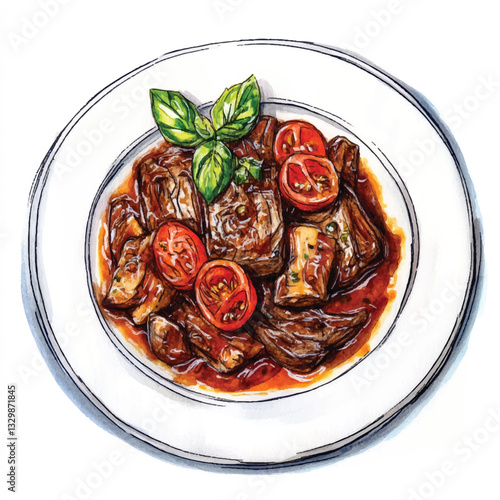 watercolor copic marker concept sketch of Ossobuco