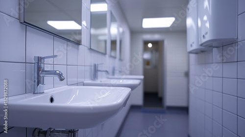 Wallpaper Mural White washroom sinks in a clean commercial restroom Torontodigital.ca