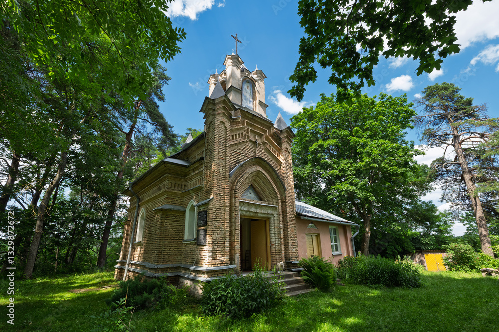 Naklejka premium Ancient chapel tomb, Derevyanchitsy village, Grodno region, Slonim district, Belarus.