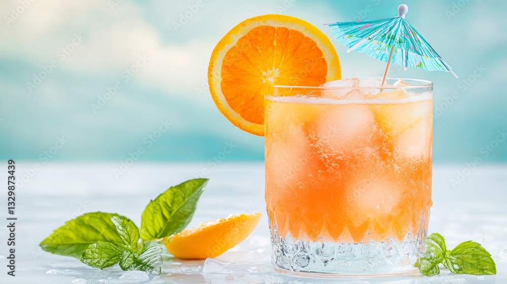 Fototapeta premium Refreshing orange cocktail with ice and garnish.