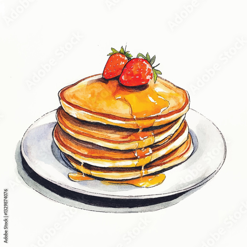 watercolor copic marker concept sketch of Pancakes