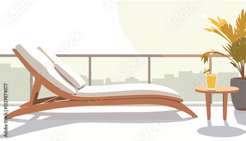 Modern sun lounger on rooftop terrace, relaxation concept