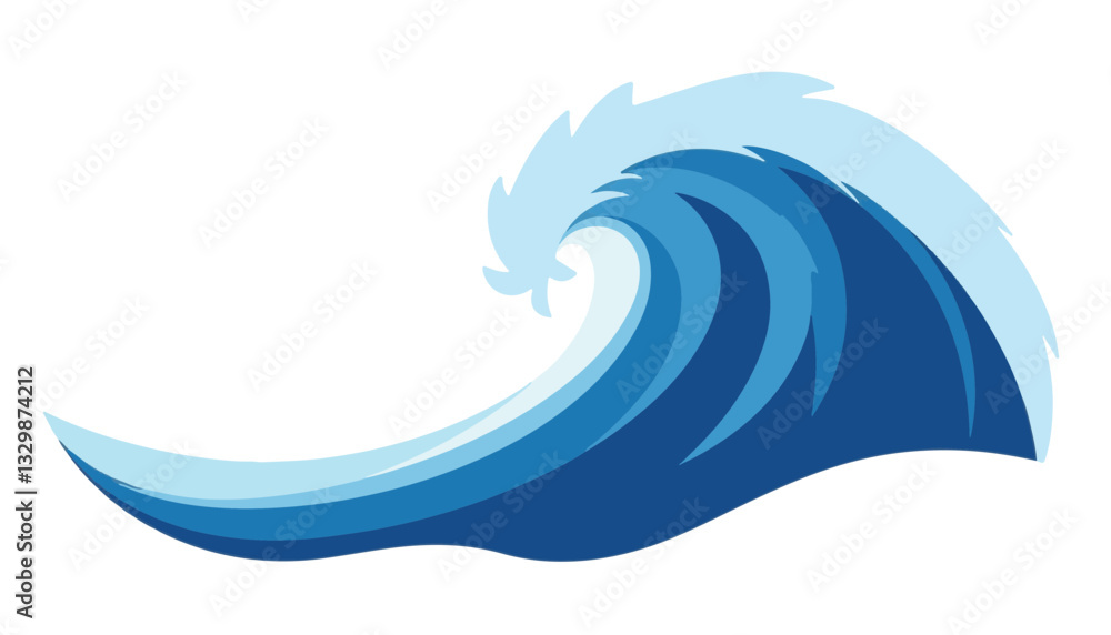 Stylized ocean wave flowing on white canvas, simplicity and elegance Stylized ocean wave flowing on white canvas, simplicity and elegance