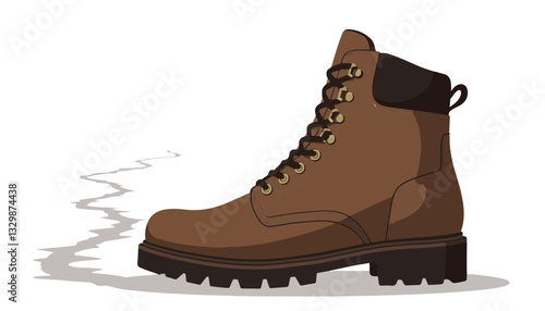 Sturdy hiking boot on path illustration, outdoor adventure concept