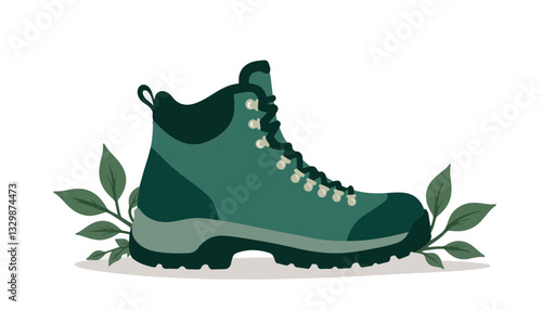 Stylish hiking boot resting in a vibrant forest, nature appreciation